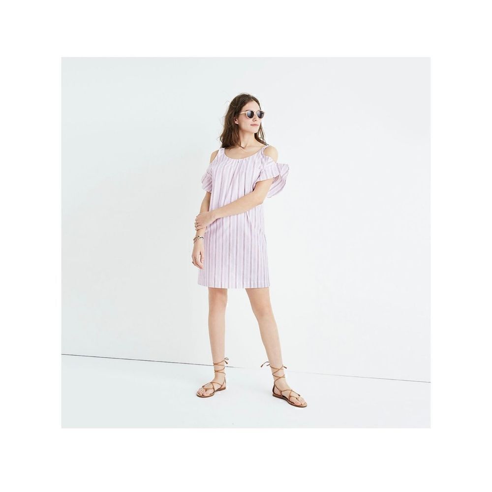 Madewell Rose Stripe Cold-Shoulder Dress women’s size Small‎